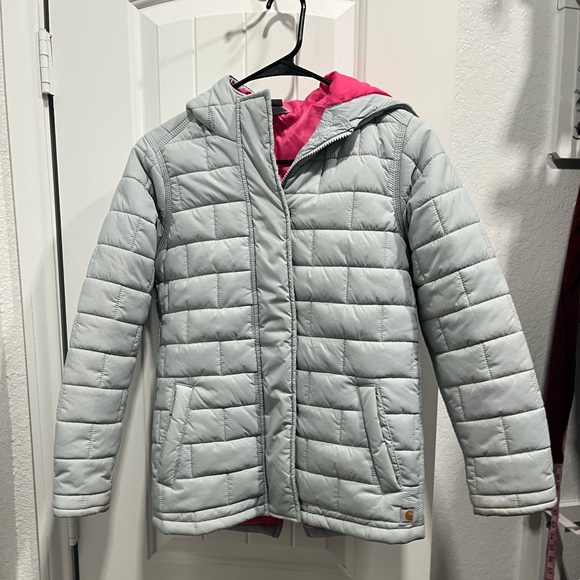 Carhartt Light Gray Jacket with Bright Pink Interior Size M 10/12 - Picture 1 of 9